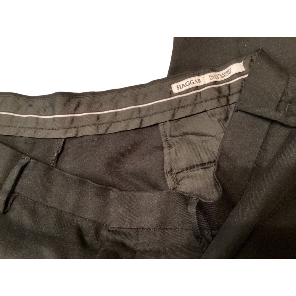 Haggar Mens Slim Straight All Day Comfort Dress Pants Black 44x30 Flat Front - Picture 4 of 6
